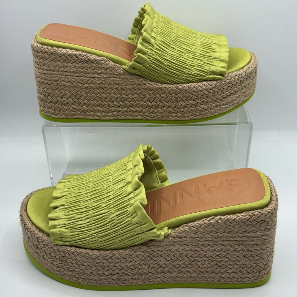Stylish Lime Green Espadrille Platform Sandals by Ganni